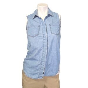 Velvet Heart Womens Sleeveless Cotton Denim Shirt Size Small Pockets Western Top